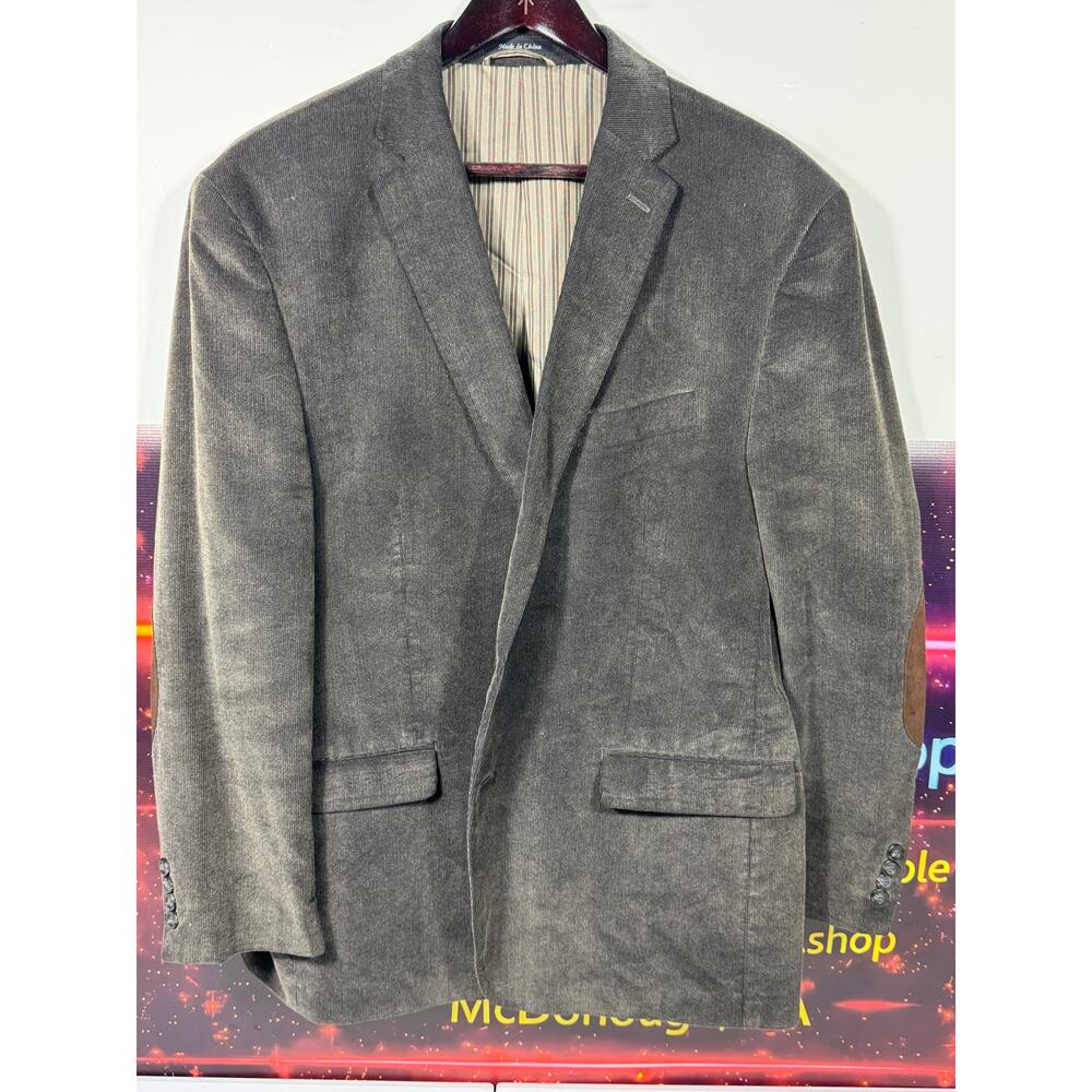 CHAPS Est. 1978 Gray Corduroy Sport Coat Blazer Mens 46R Elbow Patch Preppy Ivy